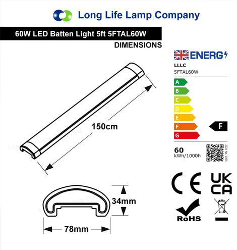 60w 5 feet LED Ceiling Batten Light Ultra Slim Fitting 6000k 5FTAL60W