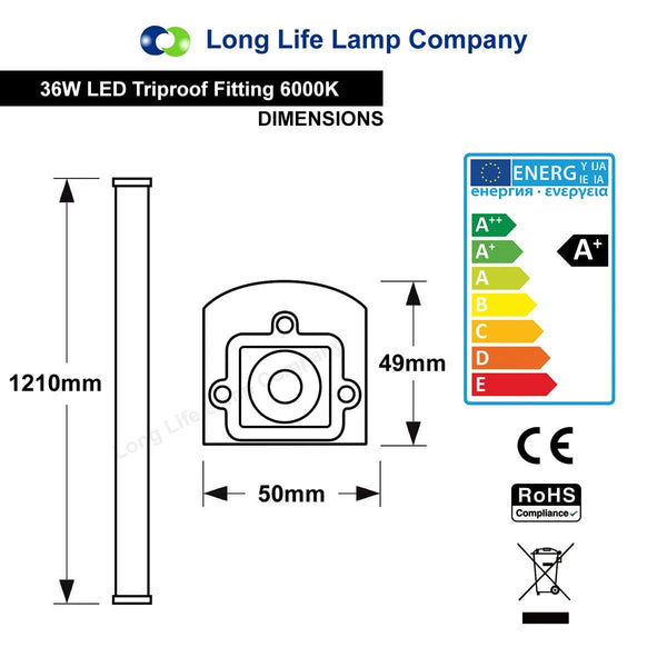 36w 4 feet LED Ceiling Batten Light Triproof Fitting IP66 6000K