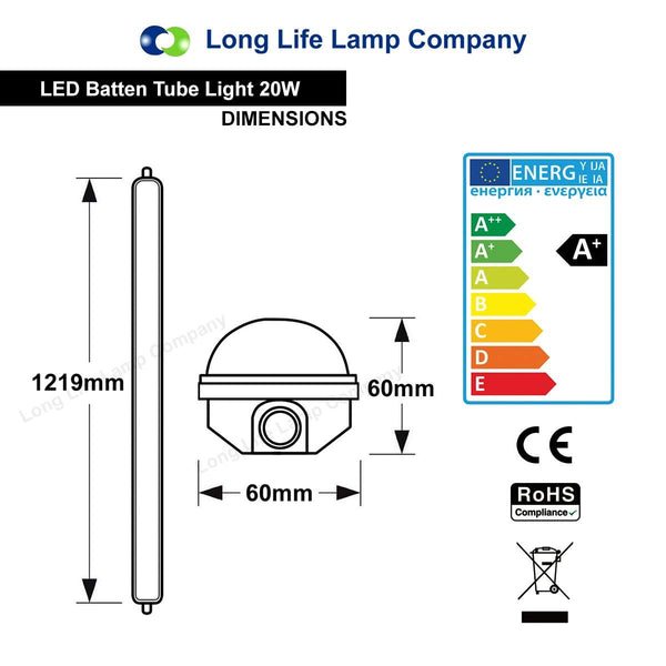 20w 4 feet LED Ceiling Batten Light Triproof Fitting IP66 6500K