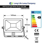 20w Outdoor LED PIR Floodlight White Body IP65  Cool White 6000k