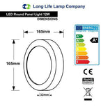 12w Surface Mount LED Round Panel 7000K Cool White 165mm