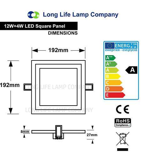 12w Recessed Ceiling LED Square Panel Red 192 x 192