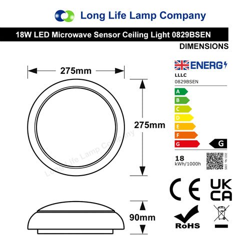 Microwave Motion Sensor Ceiling Light IP54 LED 18w 6500k 0829SEN - PanelHut Free Delivery on all orders