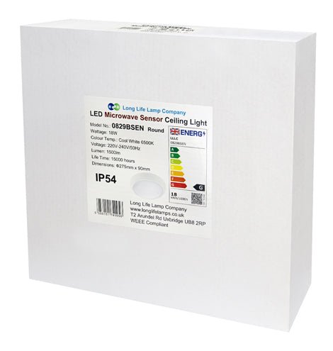 Microwave Motion Sensor Ceiling Light IP54 LED 18w 6500k 0829SEN - PanelHut Free Delivery on all orders