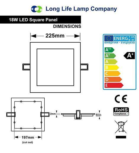 18w Recessed Ceiling LED Square Panel 6500K Cool White 225 x 225