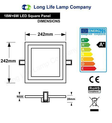 18w Recessed LED Square Panel Red 242 x 242