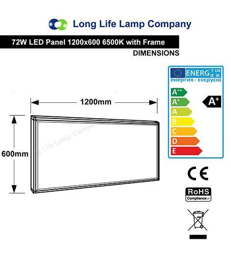 72w LED Panel White 6500k 1200 x 600 Energy Rating A+