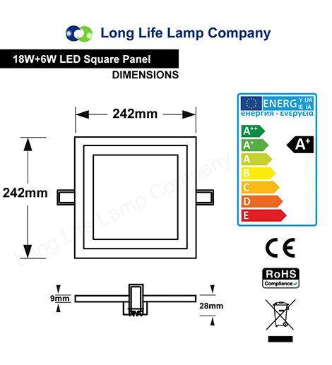 18w Recessed Ceiling LED Square Panel Blue 242 x 242